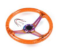 Volants Sport 350mm 14inch Direction acrylique Bouton de pilotage et corne Néo chrome 6 trous du volant 71mm(Orange)