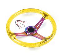 Volants Sport 350mm 14inch Direction acrylique Bouton de pilotage et corne Néo chrome 6 trous du volant 71mm(YELLOW)