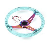 Volants Sport 350mm 14inch Direction acrylique Bouton de pilotage et corne Néo chrome 6 trous du volant 71mm(Light blue)