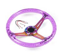Volants Sport 350mm 14inch Direction acrylique Bouton de pilotage et corne Néo chrome 6 trous du volant 71mm(Purple)