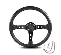 Volants Sport 350mm de pilotage course universelle dérive plateau profonde volant sport 6 boulons poignée cuir vinyle avec bouton corne(Black)