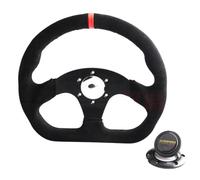 Volants Sport Volant plat Racing Drift, 330mm, 13 pouces, cuir suédé, coutures noires Volant Universel(MS-BK-Red)