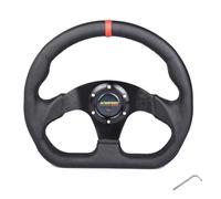 Volants Sport Volant plat Racing Drift, 330mm, 13 pouces, cuir suédé, coutures noires Volant Universel(PVC-BK-Red)