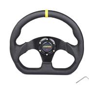 Volants Sport Volant plat Racing Drift, 330mm, 13 pouces, cuir suédé, coutures noires Volant Universel(PVC-BK-Yellow)