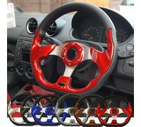 Volants Sport Volant universel de voiture sport course 13 ", 320mm, avec bouton klaxon, en Fiber carbone(Red)