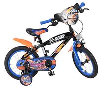 Volare Hot Wheels Vélo pour enfant 14 pouces | 3,5-5 ans | 2 freins à main, roues stabilisatrices, protection de chaîne, réflecteurs | Hauteur de selle réglable | Cadeau pour garçons et filles