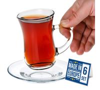 Volarium Small Turkish Tea Set 12 pices modernes Turc Turc Gerkish Gerkish Set 6 PCS 4,9 oz (145 cc) Tasses de th en verre transparent avec poi