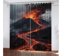 Volcan Chambre à Coucher Rideaux, éruption volcanique Rideau Occultant, Lave Salon Rideau, Paysage Isolant Panneaux de Rideaux Intérieurs L 70 x H 160cm 2 Panneaux