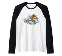 Volcan Japonais Montagne Air Vagues Nuages Pop Art Vaporwave Manche Raglan