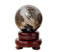 Volcanic Agate Ball Quartz Crystal Sphere +Base,55~65mm Gemstone Stone