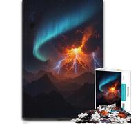 Volcanic Eruption with Aurora Borealis Puzzle en Bois, 1000 pièces | À la maison : Cadeau puzzle - présent de Noël pour passionné avec activité autour de la table.