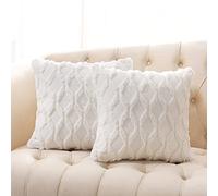 Volcanics Lot de 2 Housses de Coussin décoratives carrées en Fausse Laine de Style bohème et Rustique, en Velours et Peluche Douce, pour canapé, 40,6 x 40,6 cm, Blanc
