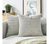 Volcanics Lot de 2 Housses de Coussin décoratives carrées en Velours côtelé Doux, à Rayures de Style Rustique et Moderne, pour canapé, lit, Sofa, Salon - 45,7 x 45,7 cm, Gris Clair