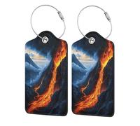Volcano Eruption Lot de 2 étiquettes de bagage en cuir avec rabat d'intimité et boucle en métal pour homme et femme