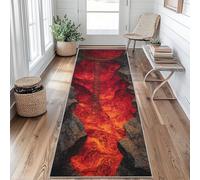 Volcano Lava Magma Tapis de Couloir Pont en Bois Illusion D'optique Tapis de Couloir Long 60 x 200 cm Passage Antidérapant Lavable en Machine D'entrée Chambre Salon Descente de Lit Poil Ras Rug