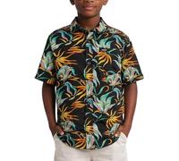 Volcom Chemise boutonnée à manches courtes pour garçons - Chemise de plage hawaïenne tissée douce - Chemises d'été décontractées à col pour garçons, motif floral noir, 14