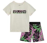 Volcom Ensemble de bain 2 pièces pour bébé garçon - Maillot de bain à manches courtes avec t-shirt graphique et short de bain - Maillot de bain pour petit garçon, Blanc/multicolore, 4 ans