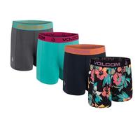 Volcom Lot de 4 caleçons Boxeurs en Polyester élasthanne pour Homme, Noir/Bleu Marine/Turquoise/Anthracite, Large