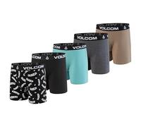 Volcom Lot de 5 caleçons Boxeurs en Coton Stretch Ultra Doux pour Homme, Noir/Noir/Turquoise/Gris/Marron, Medium