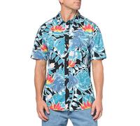 Volcom Regular Marble Floral Short Sleeve Button Down Hawaiian Shirt Chemise, Feuille Noire, M Homme