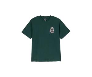 Volcom T-Shirt 'Snake Peace LSE' gris / vert foncé / blanc, Taille XS