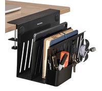 Volcora Rangement latéral, support pour ordinateur portable, sans perçage, avec boîte à stylos magnétique, pince de câble, organiseur à suspendre, support de bureau pour bureau et maison, 2 niveaux
