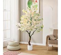 VOLDAX Cerisier Japonais Artificiel Fleurs Artificielles Fausse Plante, Arbres De Fleurs De Cerisier Roses Faits À La Main Arbre, pour Mariage Extérieur D'intérieur(White,50cm/19.7in)