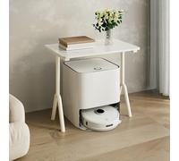 VOLDAX Meuble pour Robot Aspirateur Meuble de Rangement en Acier avec Plateau Bois, Meuble Bar à Café Table d’Appoint Décorative Réglable en Hauteur(White,50cm/19.7in)