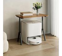 VOLDAX Meuble pour Robot Aspirateur Meuble de Rangement en Acier avec Plateau Bois, Meuble Bar à Café Table d’Appoint Décorative Réglable en Hauteur(Brown,50cm/19.7in)