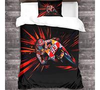VOLDAX Motogp 3 Pièces Housse De Couette Microfibre Motocross Motocyclette Parure De Lit,Housse De Couette avec Fermeture Éclair,Parure De Lit Taie d'oreiller Single（135x200cm）