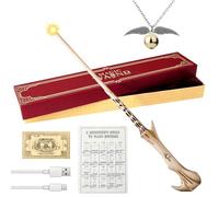 Voldemort Baguette lumineuse de 35 cm avec ticket de station, carte de sort et collier avec chargement USB, baguette magique luisante Lord Voldemort dans un coffret cadeau pour Halloween