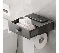 VOLDRA Porte Papier Toilette Mural, Derouleur Support Papier Toilette Murale avec éTagèRe sans Percage Porte Papier WC avec lingettes Tiroir Adhésif DéVidoir Papier Toilette Toilet Paper Holder(Gris)