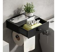 VOLDRA Porte Papier Toilette Mural, Derouleur Support Papier Toilette Murale avec éTagèRe sans Percage Porte Papier WC avec lingettes Tiroir Adhésif DéVidoir Papier Toilette Toilet Paper Holder(Noir)