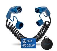 VOLDT câble de charge spiralé 2 22 kW 32 A 3 phases pour véhicules électriques EV PHEV, type 2 vers type 2 Mode 3, compatible Tesla Model S/X/Y/3, ID.4, E-Tron, e-208, I4, IX1, Zoe, IP67