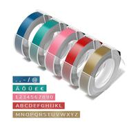 VolenGo Lot de 5 rouleaux de ruban d'étiquetage Dymo, compatibles avec la machine à gaufrer Dymo Omega, rubans de gaufrage 3D pour étiqueteuse Omega-S, doré, rose, vert, bleu, bordeaux, 9 mm x 3 m