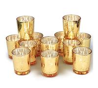 Volens Gold Votive Candle Holders Bulk, Mercury Glass Tealight Candle Holder Set of 12 for Wedding Decor and Home Decor