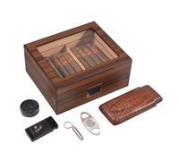Volenx Boîte a Cigare, Cave à Cigare en Cèdre Espagnol Capacité 25-50 Cigare Cubain, Humidor Cigares avec Briquet à 3 Jets, Etui a Cigares, Hygromètre, Humidificateur, Superbe Cadeau pour Hommes