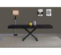 VOLERO' ; Table Transformable Gain de Place, Modèle Achille Large, Mécanisme Ascenseur avec Réglage Millimétrique de la Hauteur (Noir veiné)