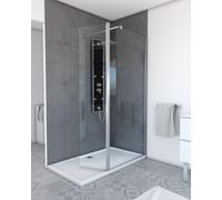 Volet pivotant pour paroi de douche fixe - 40x200cm - Verre transparent 6mm - Profile Chromé