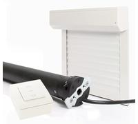 Volet Roulant Electrique Filaire Ajustable en Aluminium h140 x l120 cm- Coloris Blanc- Montage Facile , Pour Fenêtre