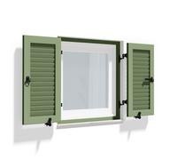 Volets Battants verts avec cadre de montage, lames Nice, RAL 6021 vert pâle, 800 x 800 mm, 2 vantaux avec couvre-joint, à configurer en ligne