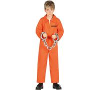 Voleur Détenu Orange Costume Halloween Enfants Une Pièce Jeu Costume Jumpsuit Chaînes Pénitentiaire Tenue Effrayant Fête Déguisement Amusant Aventure, Taille : 98/104 Couleur : Orange