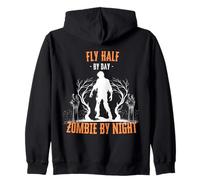 Volez la moitié du Jour, Un Zombie la Nuit, Un Rugby Amusant pour Halloween Sweat à Capuche