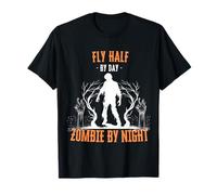 Volez la moitié du Jour, Un Zombie la Nuit, Un Rugby Amusant pour Halloween T-Shirt