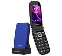 Volfen Astro Flip 4G - Téléphone portable pour personnes âgées avec couvercle, grandes touches et écran XXL de 2,8", bouton SOS, facile à utiliser, base de charge USB-C, double SIM (bleu)