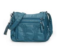 VOLGANIK ROCK Sac à bandoulière pour femme avec pompon en cuir synthétique souple, bleu (bleu lac), Medium