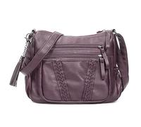 VOLGANIK ROCK Sac à bandoulière pour femme avec pompon en cuir synthétique souple et poche pour sac à main, Taro