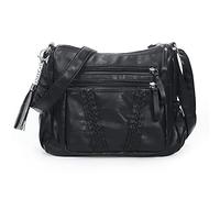 VOLGANIK ROCK Sac à bandoulière pour femme avec pompon en cuir synthétique souple, noir (noir), Medium