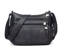 VOLGANIK ROCK Sac à bandoulière pour femme en cuir synthétique souple - Taille M - Sac à main spacieux - Sac à main tendance avec poignée sur le dessus, noir