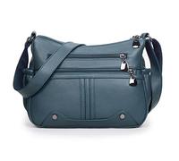 VOLGANIK ROCK Sac à main à bandoulière en cuir synthétique souple avec plusieurs poches - Pour femme - Taille M - Sac à main tendance avec poignée sur le dessus, bleu lac